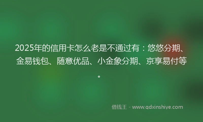 2025年的信用卡怎么老是不通过有：悠悠分期、金易钱包、随意优品、小金象分期、京享易付等。