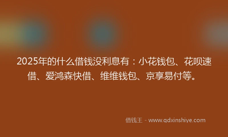 2025年的什么借钱没利息有：小花钱包、花呗速借、爱鸿森快借、维维钱包、京享易付等。