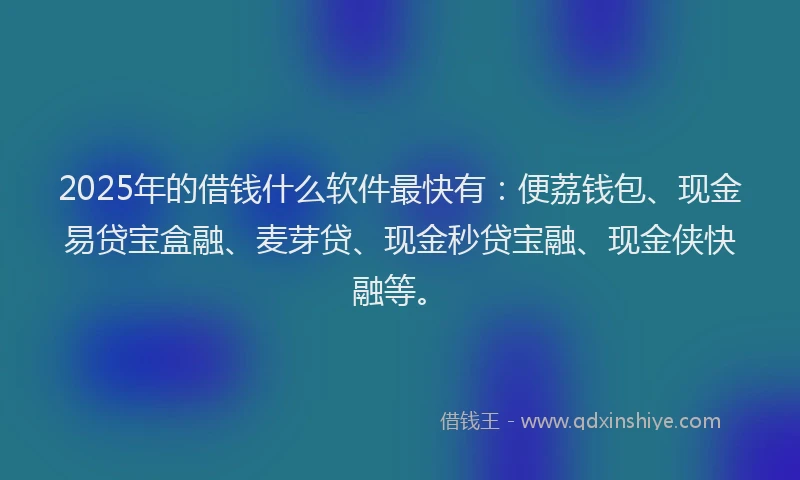 2025年的借钱什么软件最快有：便荔钱包、现金易贷宝盒融、麦芽贷、现金秒贷宝融、现金侠快融等。