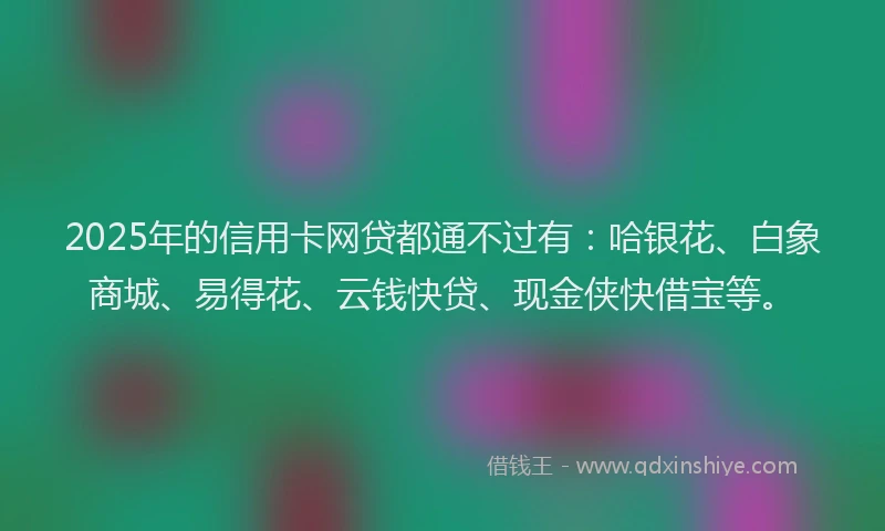 2025年的信用卡网贷都通不过有：哈银花、白象商城、易得花、云钱快贷、现金侠快借宝等。