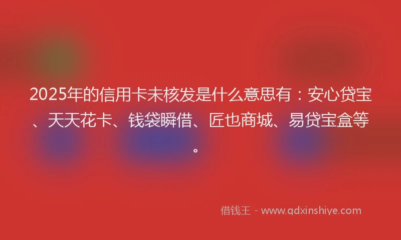 2025年的信用卡未核发是什么意思有：安心贷宝、天天花卡、钱袋瞬借、匠也商城、易贷宝盒等。