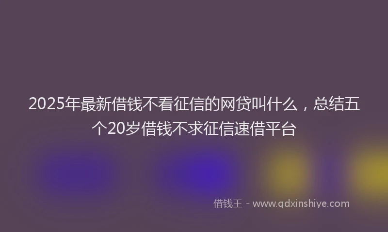 2025年最新借钱不看征信的网贷叫什么，总结五个20岁借钱不求征信速借平台