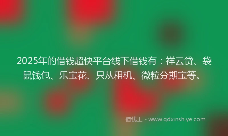 2025年的借钱超快平台线下借钱有：祥云贷、袋鼠钱包、乐宝花、只从租机、微粒分期宝等。