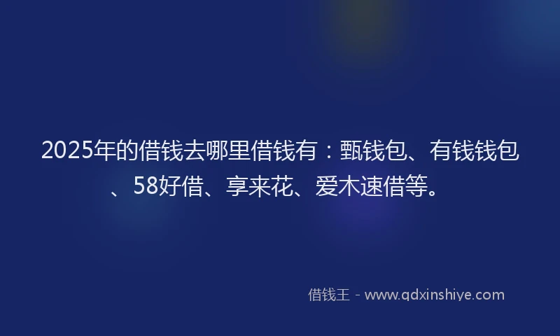2025年的借钱去哪里借钱有：甄钱包、有钱钱包、58好借、享来花、爱木速借等。