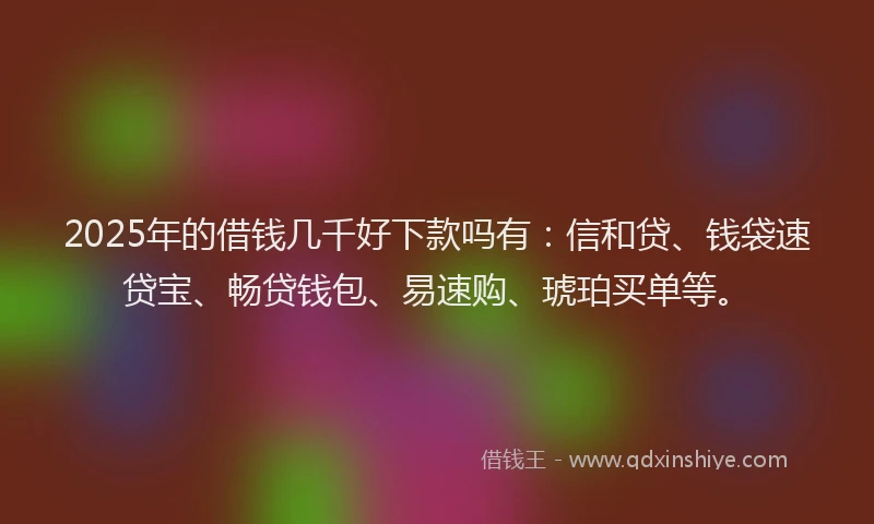 2025年的借钱几千好下款吗有：信和贷、钱袋速贷宝、畅贷钱包、易速购、琥珀买单等。