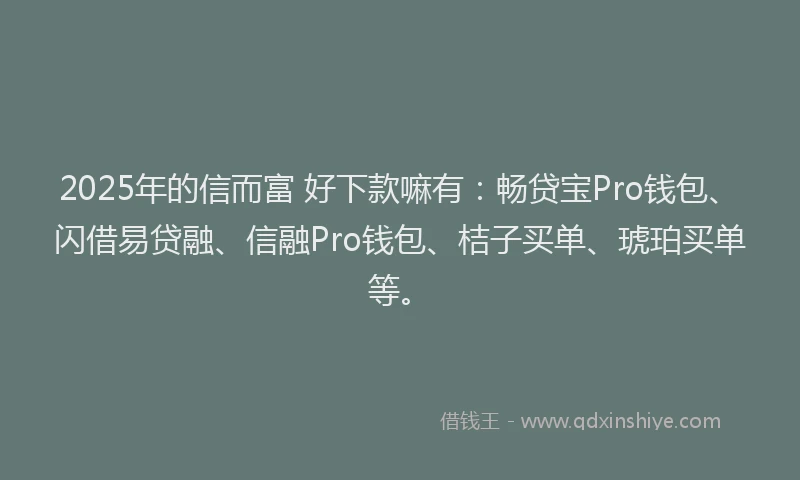 2025年的信而富 好下款嘛有：畅贷宝Pro钱包、闪借易贷融、信融Pro钱包、桔子买单、琥珀买单等。