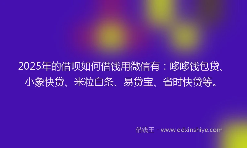 2025年的借呗如何借钱用微信有：哆哆钱包贷、小象快贷、米粒白条、易贷宝、省时快贷等。