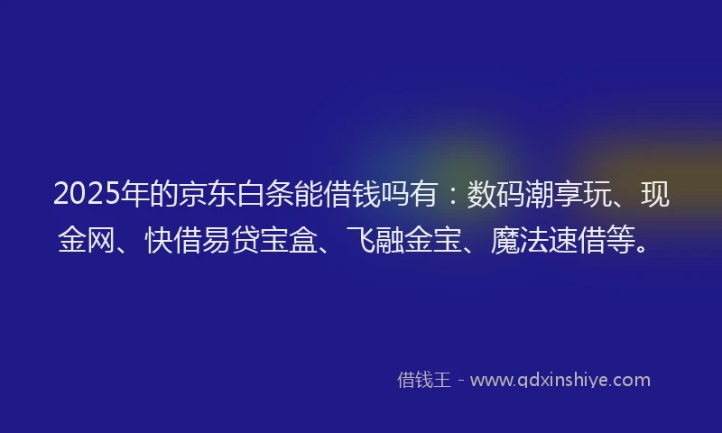2025年的京东白条能借钱吗有：数码潮享玩、现金网、快借易贷宝盒、飞融金宝、魔法速借等。