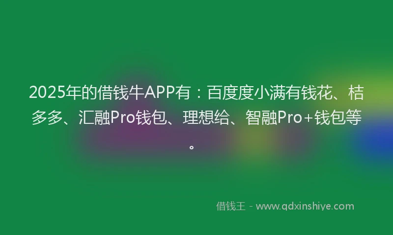 2025年的借钱牛APP有：百度度小满有钱花、桔多多、汇融Pro钱包、理想给、智融Pro+钱包等。