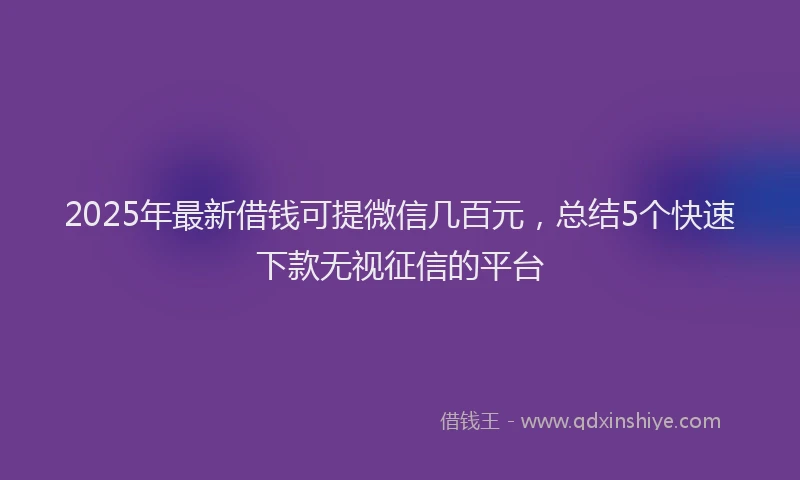 2025年最新借钱可提微信几百元，总结5个快速下款无视征信的平台
