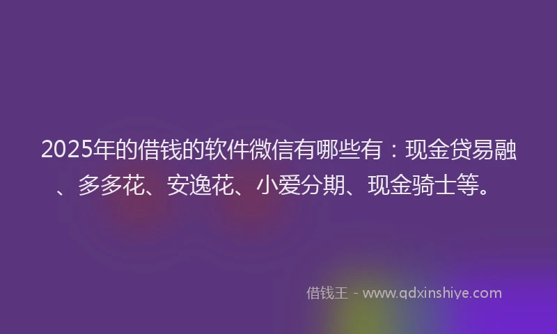 2025年的借钱的软件微信有哪些有：现金贷易融、多多花、安逸花、小爱分期、现金骑士等。