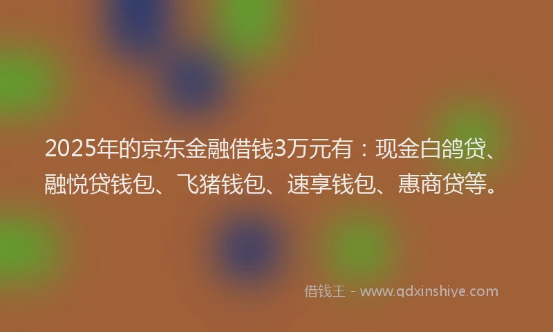 2025年的京东金融借钱3万元有：现金白鸽贷、融悦贷钱包、飞猪钱包、速享钱包、惠商贷等。