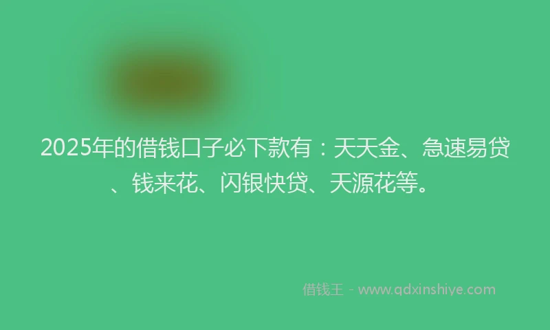 2025年的借钱口子必下款有：天天金、急速易贷、钱来花、闪银快贷、天源花等。