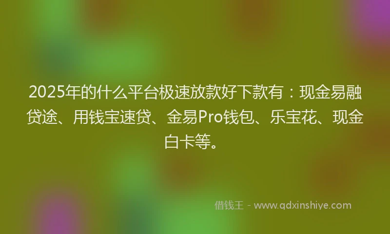 2025年的什么平台极速放款好下款有：现金易融贷途、用钱宝速贷、金易Pro钱包、乐宝花、现金白卡等。