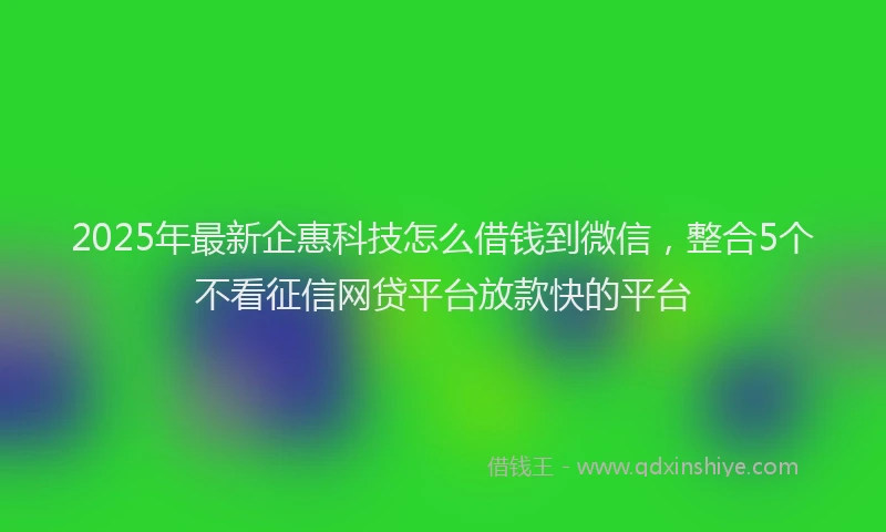 2025年最新企惠科技怎么借钱到微信，整合5个不看征信网贷平台放款快的平台