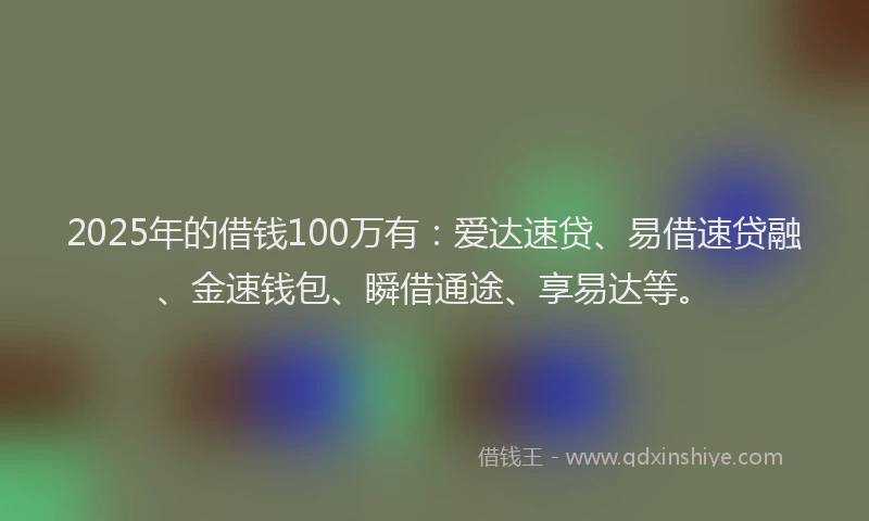 2025年的借钱100万有：爱达速贷、易借速贷融、金速钱包、瞬借通途、享易达等。