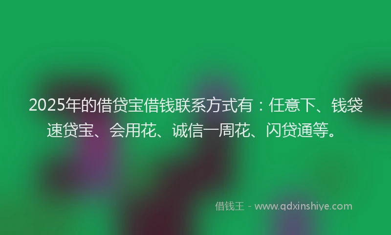 2025年的借贷宝借钱联系方式有：任意下、钱袋速贷宝、会用花、诚信一周花、闪贷通等。