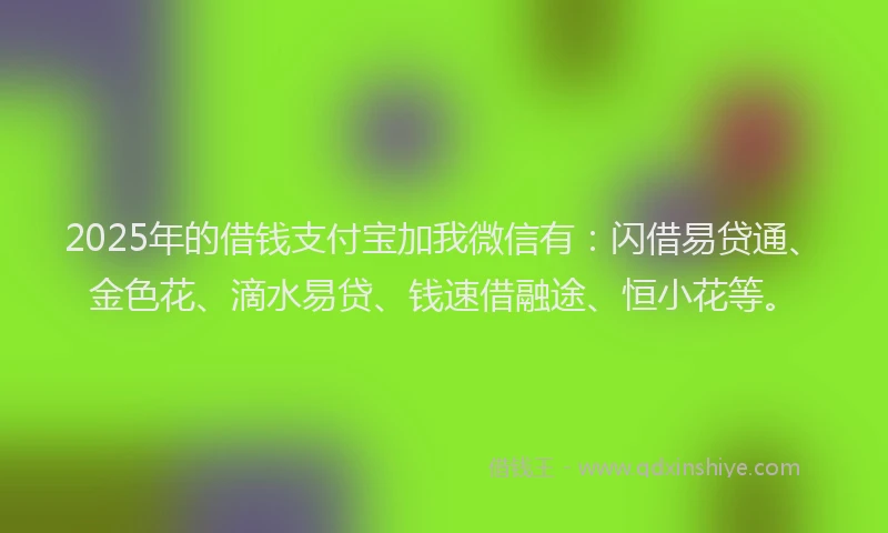 2025年的借钱支付宝加我微信有：闪借易贷通、金色花、滴水易贷、钱速借融途、恒小花等。