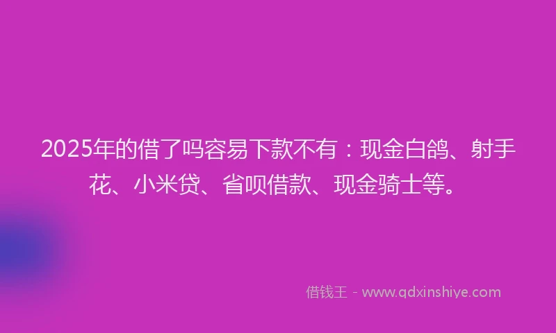 2025年的借了吗容易下款不有：现金白鸽、射手花、小米贷、省呗借款、现金骑士等。
