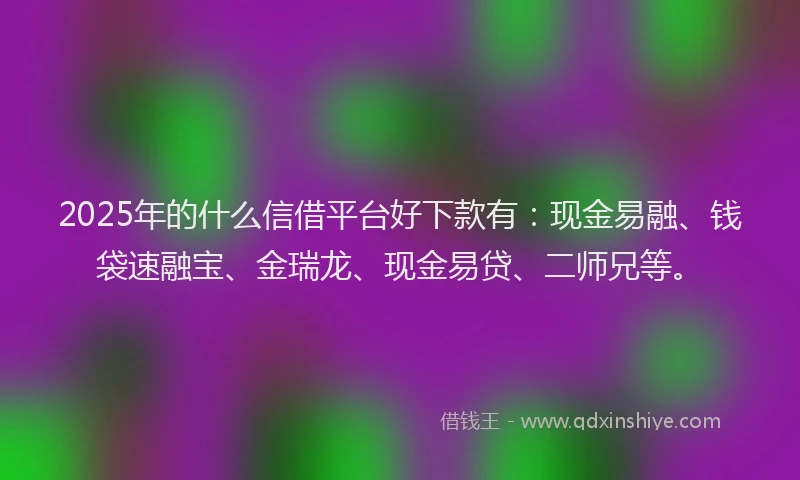 2025年的什么信借平台好下款有：现金易融、钱袋速融宝、金瑞龙、现金易贷、二师兄等。