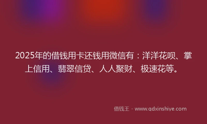 2025年的借钱用卡还钱用微信有：洋洋花呗、掌上信用、翡翠信贷、人人聚财、极速花等。
