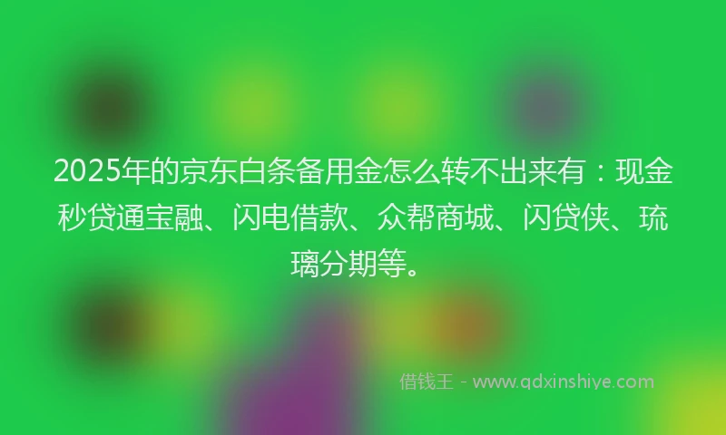 2025年的京东白条备用金怎么转不出来有：现金秒贷通宝融、闪电借款、众帮商城、闪贷侠、琉璃分期等。