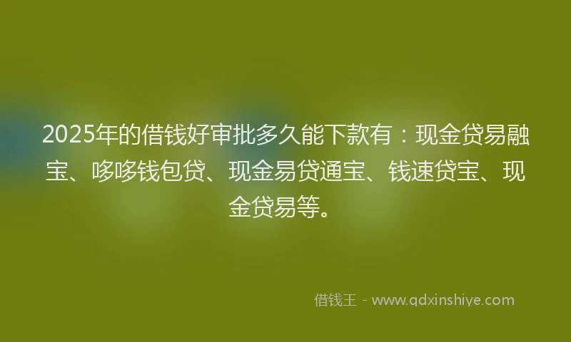 2025年的借钱好审批多久能下款有：现金贷易融宝、哆哆钱包贷、现金易贷通宝、钱速贷宝、现金贷易等。