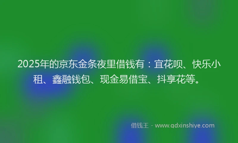 2025年的京东金条夜里借钱有：宜花呗、快乐小租、鑫融钱包、现金易借宝、抖享花等。