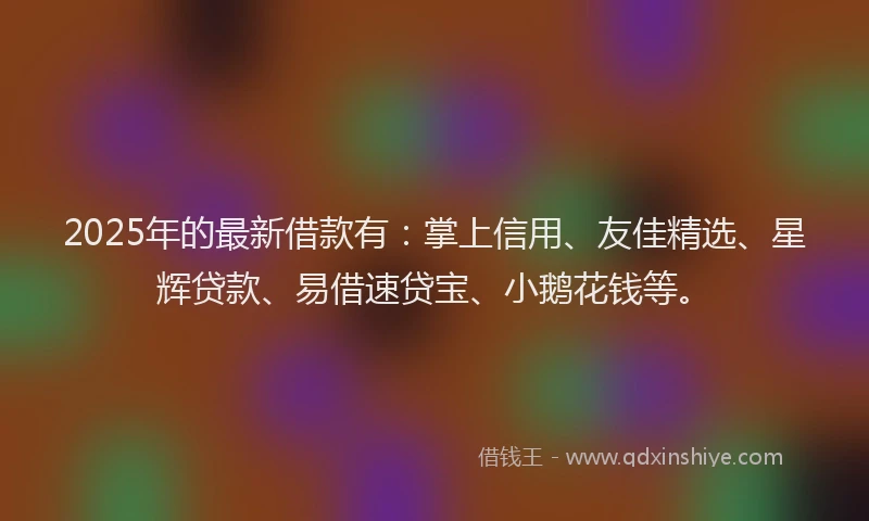 2025年的最新借款有：掌上信用、友佳精选、星辉贷款、易借速贷宝、小鹅花钱等。