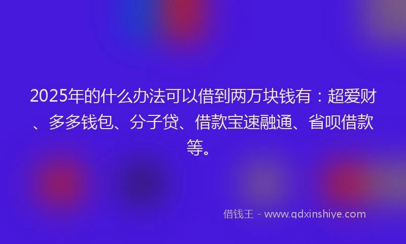 2025年的什么办法可以借到两万块钱有：超爱财、多多钱包、分子贷、借款宝速融通、省呗借款等。