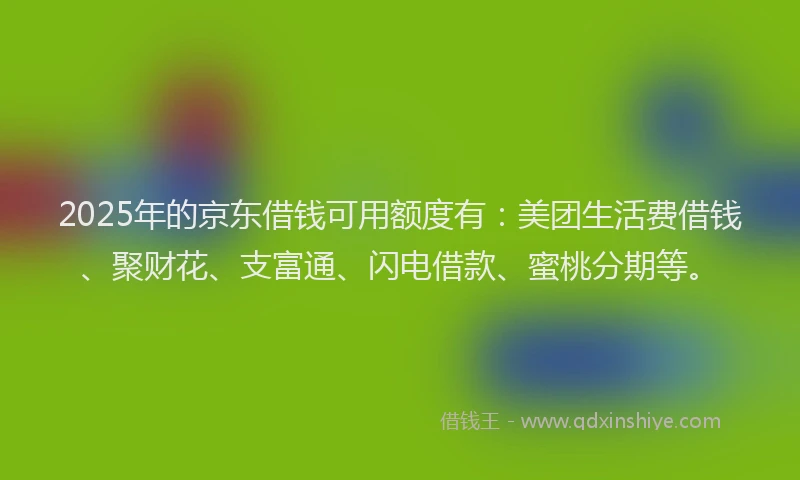 2025年的京东借钱可用额度有：美团生活费借钱、聚财花、支富通、闪电借款、蜜桃分期等。