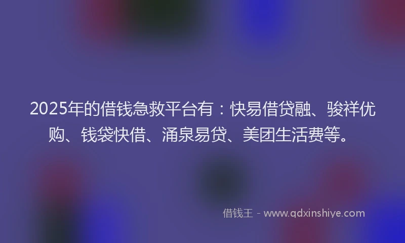 2025年的借钱急救平台有：快易借贷融、骏祥优购、钱袋快借、涌泉易贷、美团生活费等。