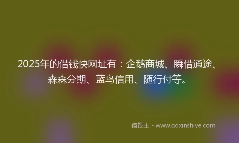 2025年的借钱快网址有：企鹅商城、瞬借通途、森森分期、蓝鸟信用、随行付等。