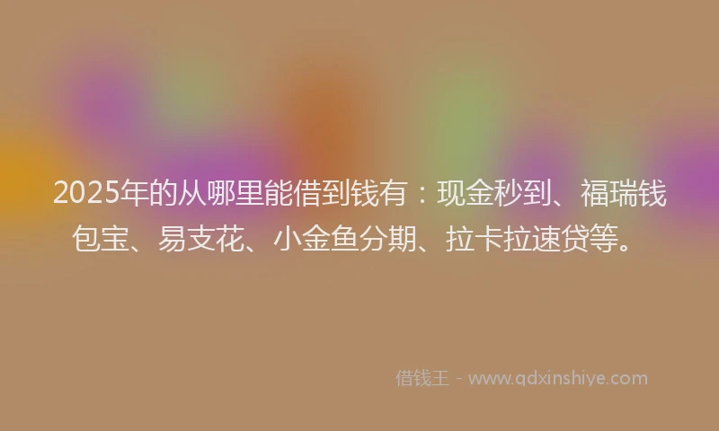 2025年的从哪里能借到钱有：现金秒到、福瑞钱包宝、易支花、小金鱼分期、拉卡拉速贷等。