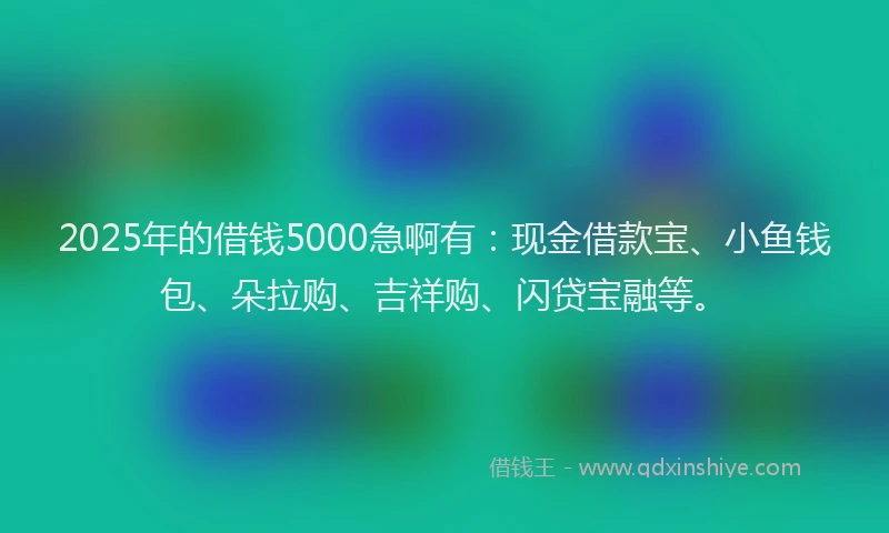 2025年的借钱5000急啊有：现金借款宝、小鱼钱包、朵拉购、吉祥购、闪贷宝融等。
