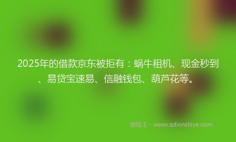 2025年的借款京东被拒有：蜗牛租机、现金秒到、易贷宝速易、信融钱包、葫芦花等。