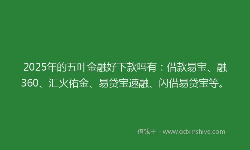 2025年的五叶金融好下款吗有：借款易宝、融360、汇火佑金、易贷宝速融、闪借易贷宝等。