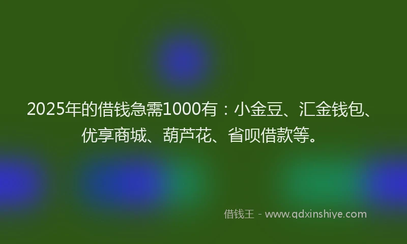 2025年的借钱急需1000有：小金豆、汇金钱包、优享商城、葫芦花、省呗借款等。