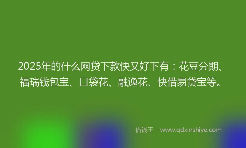2025年的什么网贷下款快又好下有：花豆分期、福瑞钱包宝、口袋花、融逸花、快借易贷宝等。