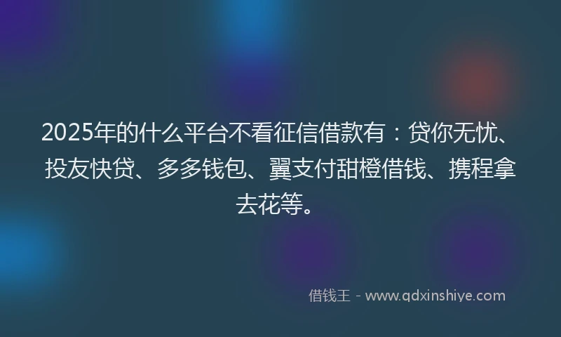 2025年的什么平台不看征信借款有：贷你无忧、投友快贷、多多钱包、翼支付甜橙借钱、携程拿去花等。