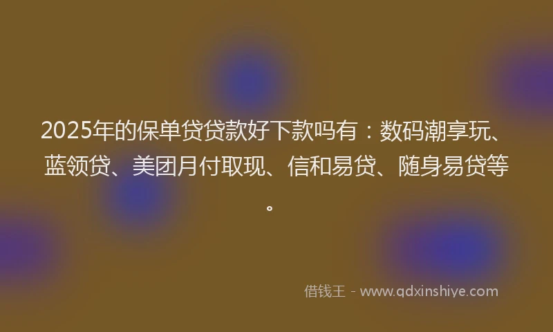 2025年的保单贷贷款好下款吗有：数码潮享玩、蓝领贷、美团月付取现、信和易贷、随身易贷等。