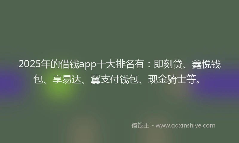 2025年的借钱app十大排名有：即刻贷、鑫悦钱包、享易达、翼支付钱包、现金骑士等。