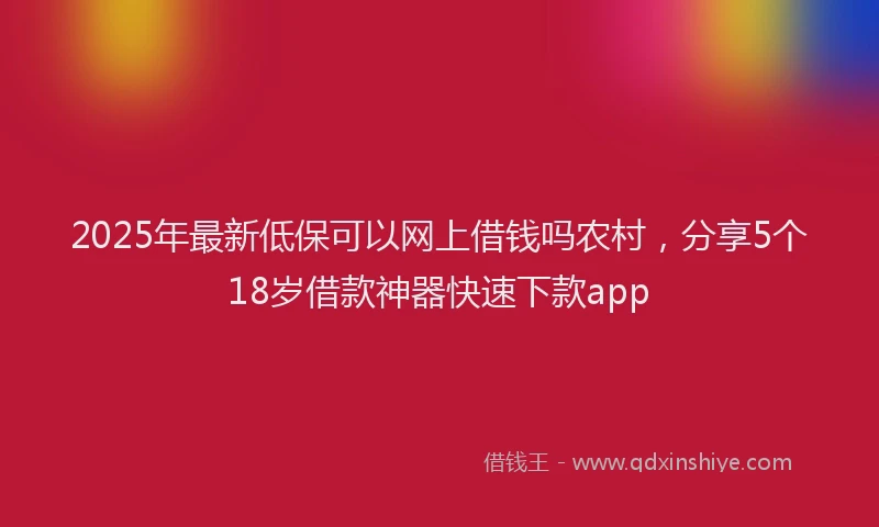 2025年最新低保可以网上借钱吗农村，分享5个18岁借款神器快速下款app