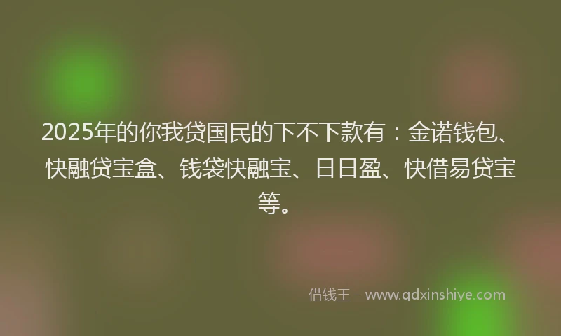 2025年的你我贷国民的下不下款有：金诺钱包、快融贷宝盒、钱袋快融宝、日日盈、快借易贷宝等。