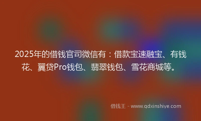 2025年的借钱官司微信有：借款宝速融宝、有钱花、翼贷Pro钱包、翡翠钱包、雪花商城等。