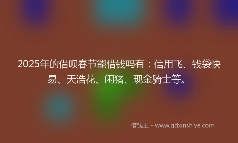 2025年的借呗春节能借钱吗有：信用飞、钱袋快易、天浩花、闲猪、现金骑士等。