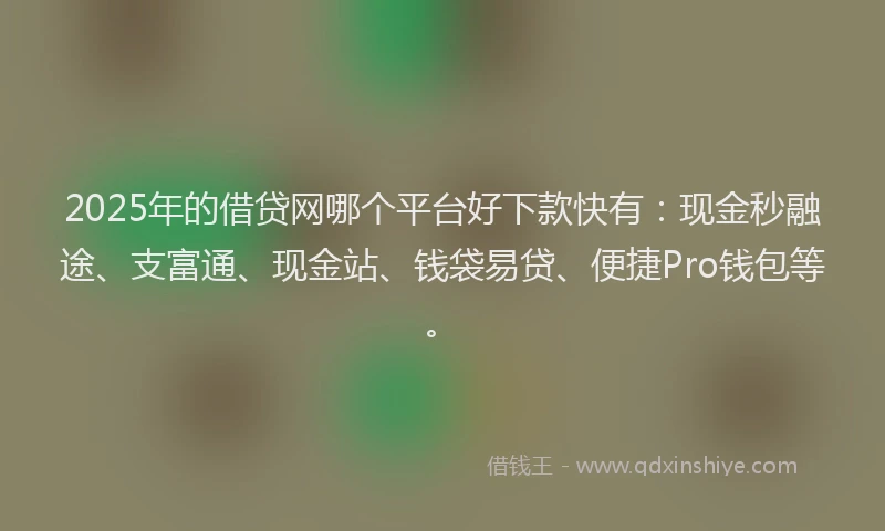 2025年的借贷网哪个平台好下款快有：现金秒融途、支富通、现金站、钱袋易贷、便捷Pro钱包等。