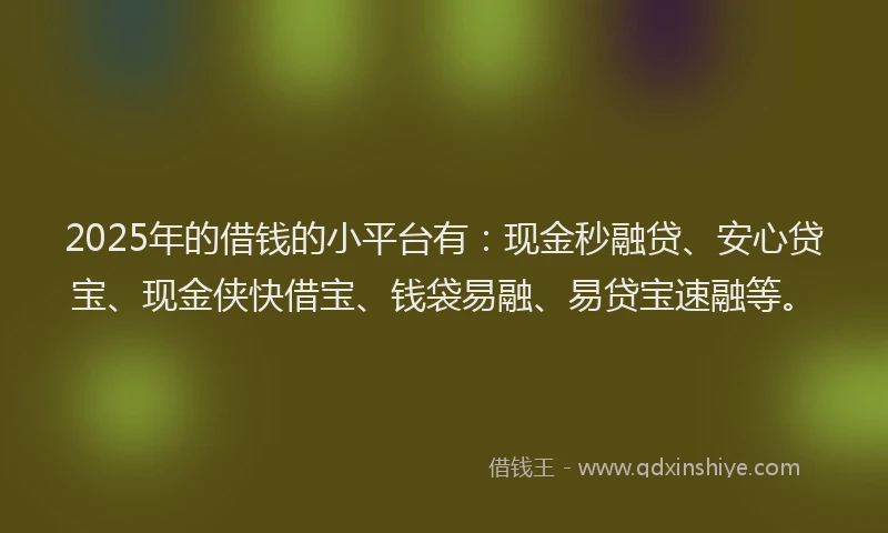 2025年的借钱的小平台有：现金秒融贷、安心贷宝、现金侠快借宝、钱袋易融、易贷宝速融等。