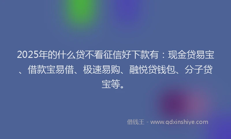 2025年的什么贷不看征信好下款有：现金贷易宝、借款宝易借、极速易购、融悦贷钱包、分子贷宝等。