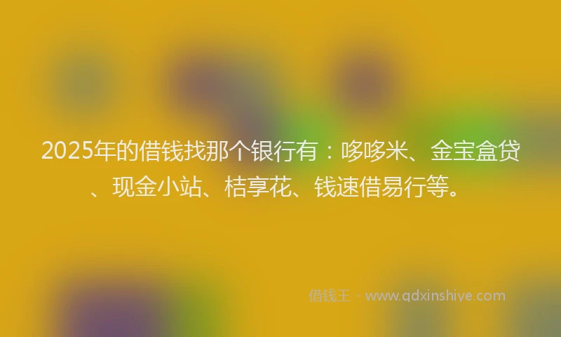 2025年的借钱找那个银行有：哆哆米、金宝盒贷、现金小站、桔享花、钱速借易行等。